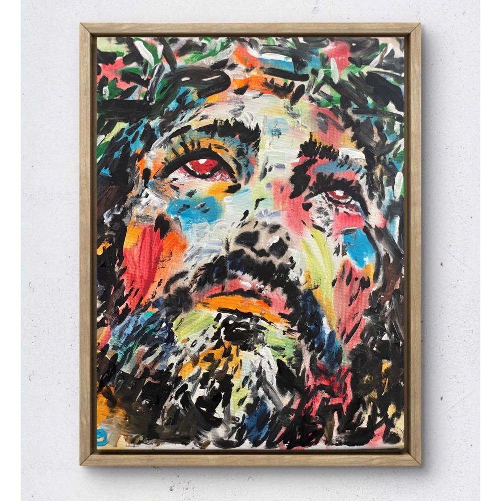 OMAN Darker Than Wine Original Abstract Jesus Christ Portrait Painting 8x10 Art